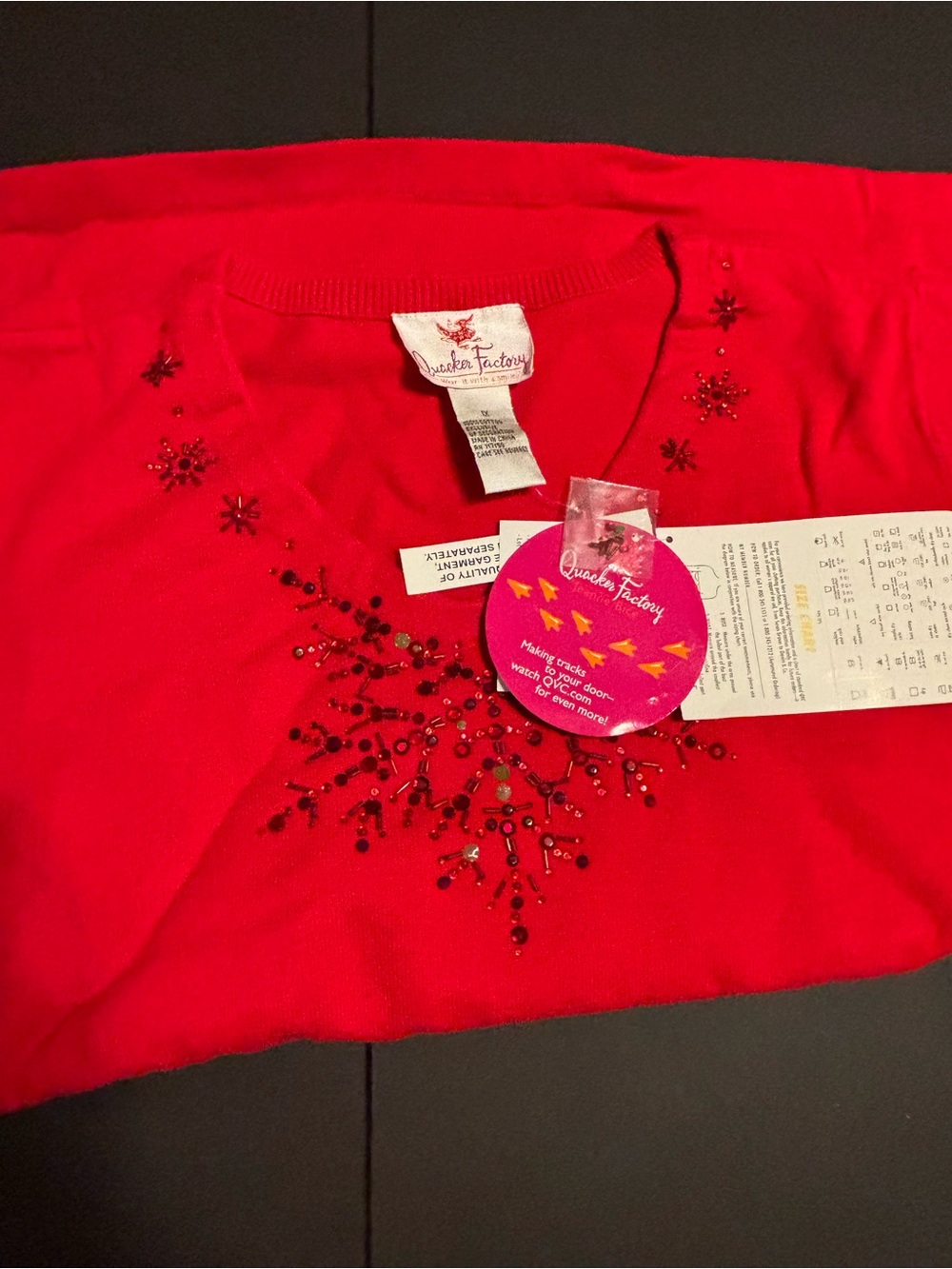 Quacker Factory Jeanne Bice Women’s 1X Red Embellished Sweater NWT Holiday